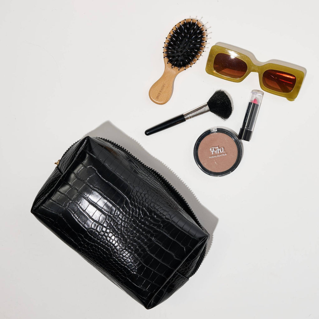 Croc Leather Makeup Bag (Large)