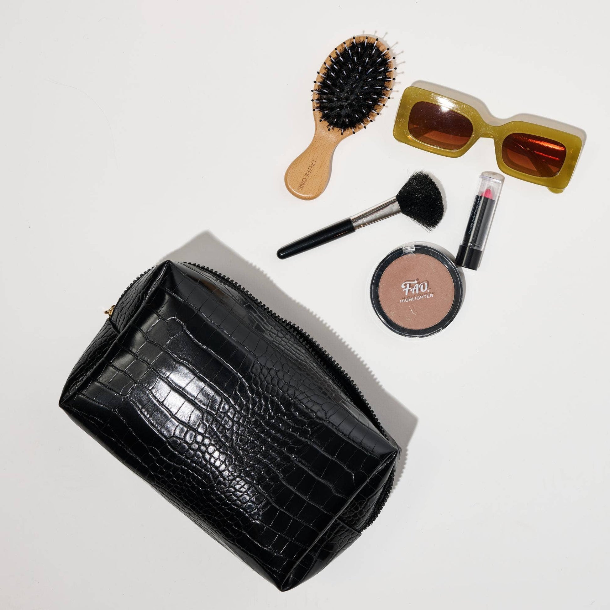 Croc Leather Makeup Bag (Large)