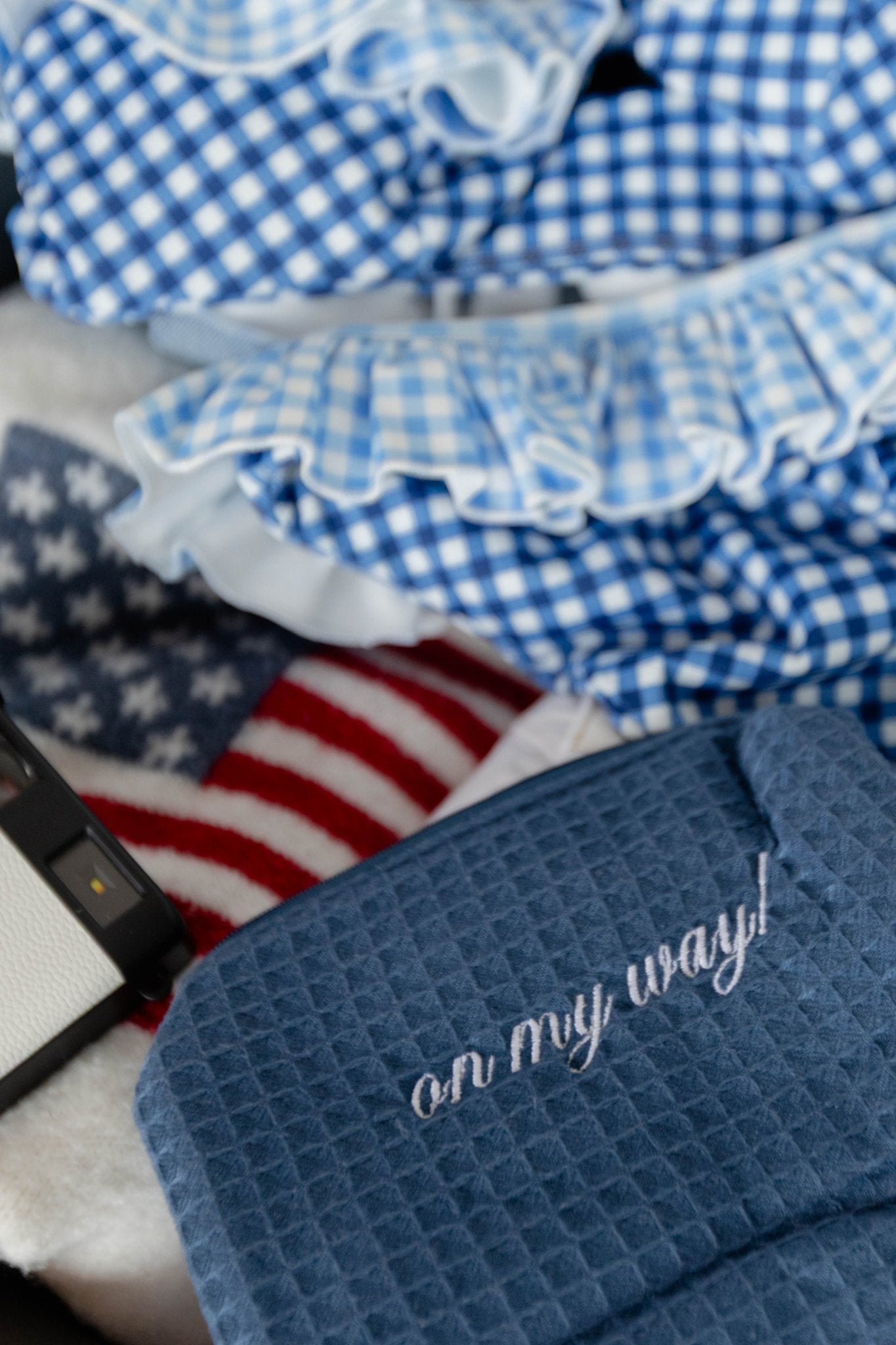Navy Cotton Waffle Makeup Bag (Small)