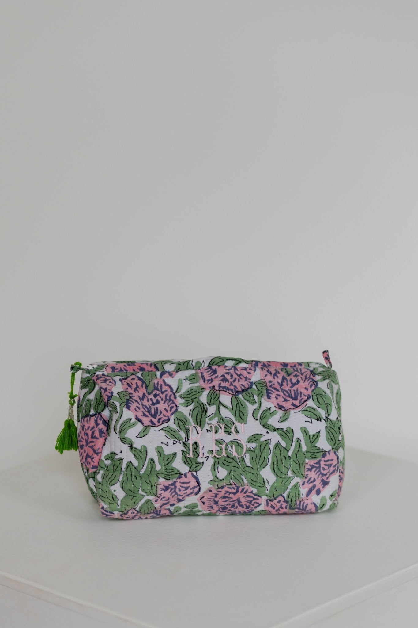 Quilted Block Print Makeup Bag