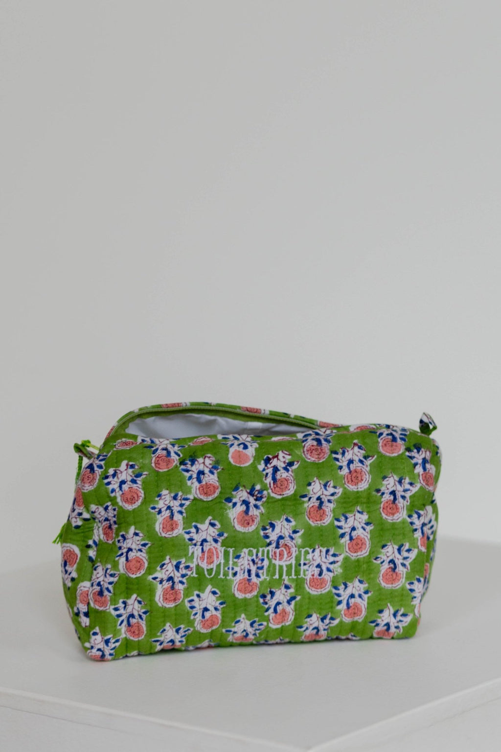 Quilted Block Print Makeup Bag