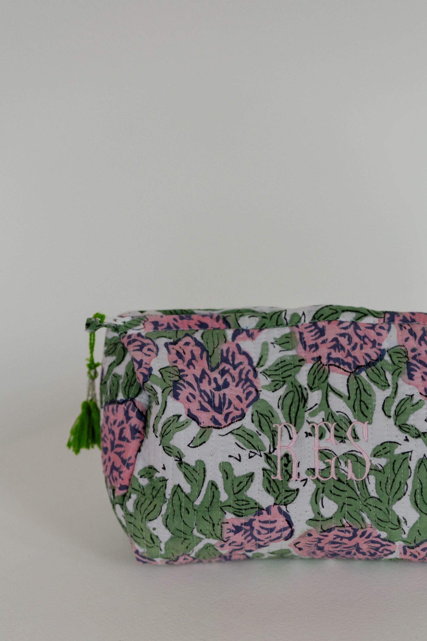 Quilted Block Print Makeup Bag