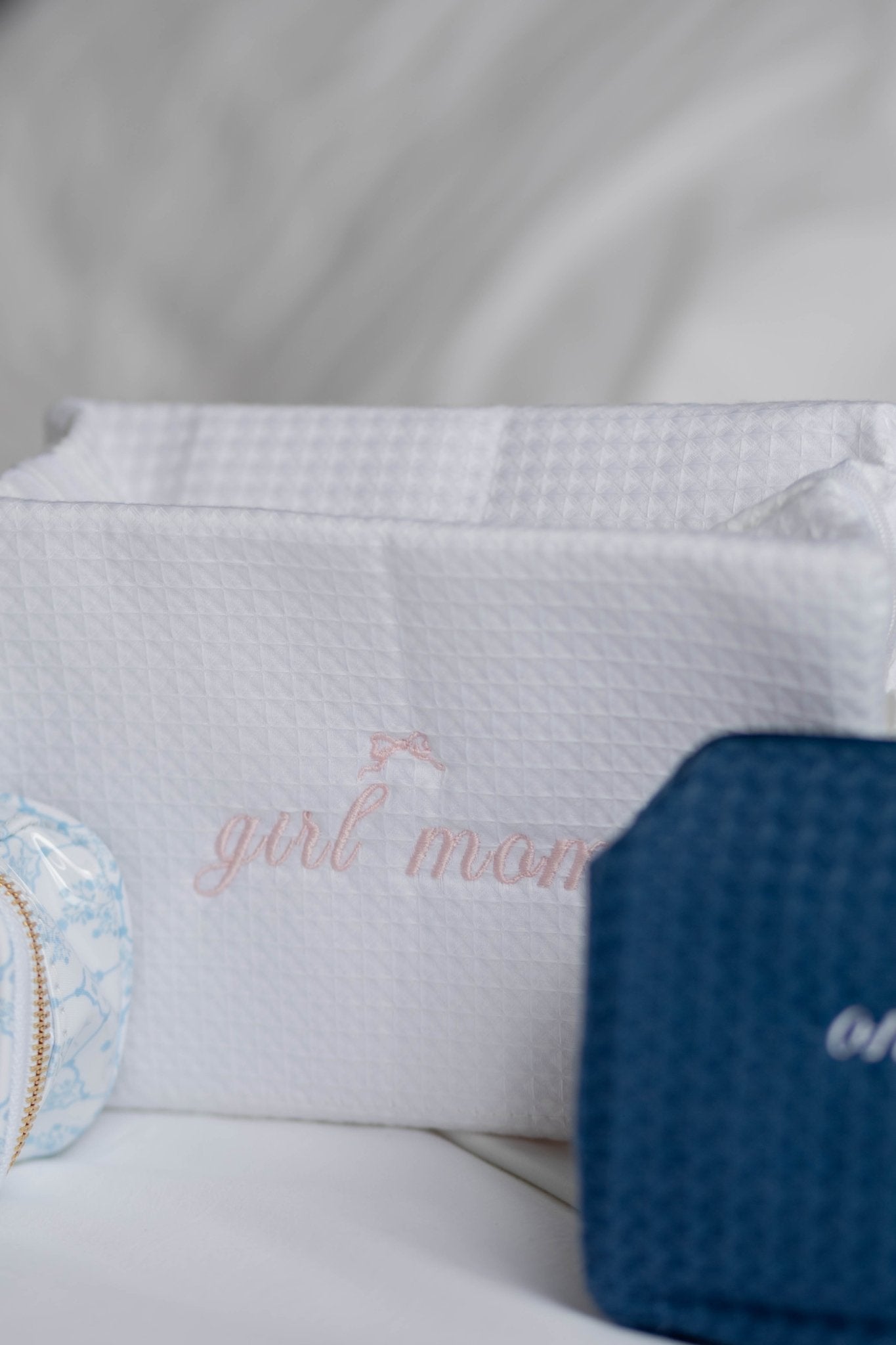 White Cotton Waffle Makeup Bag (Large)