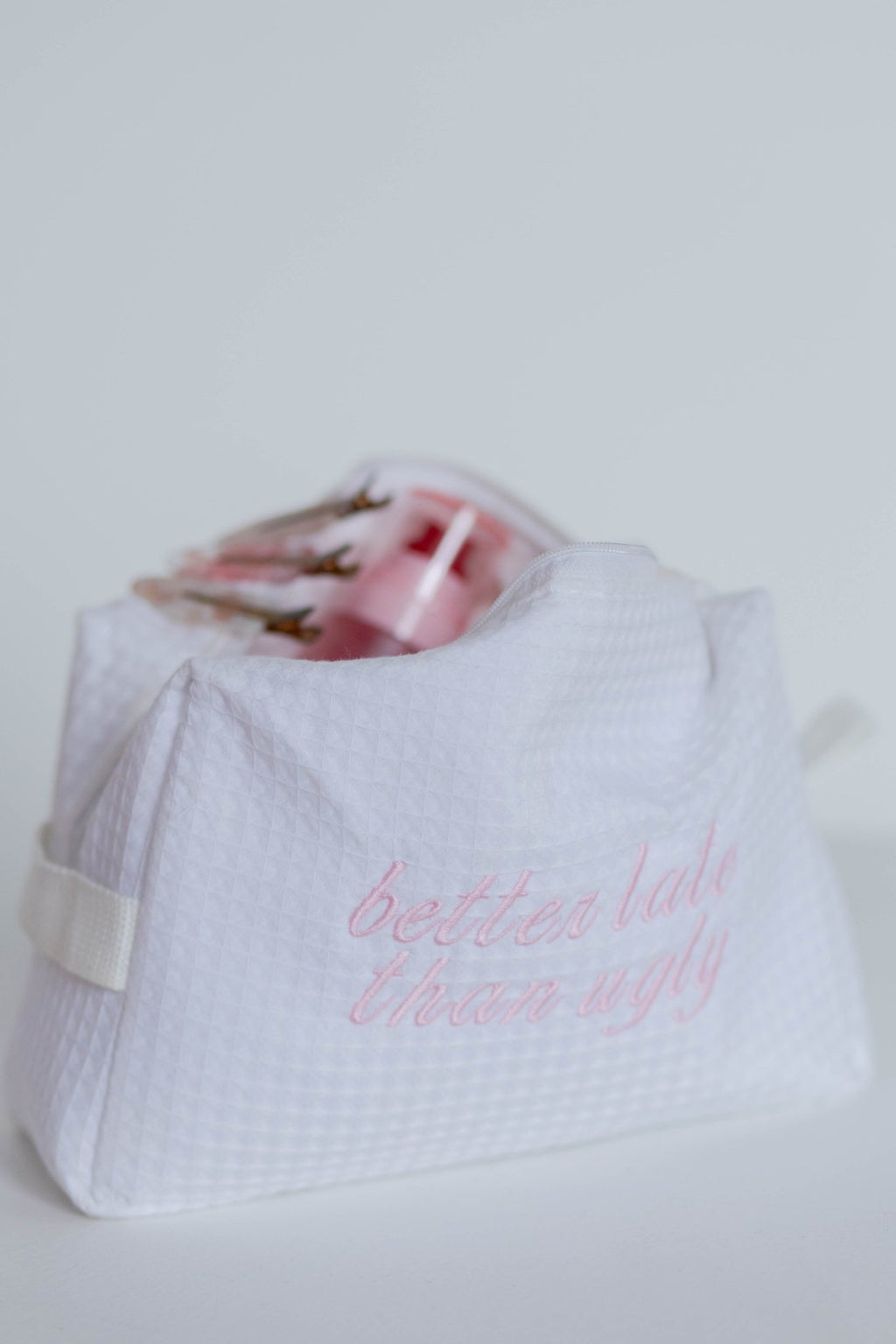 White Cotton Waffle Makeup Bag (Large)